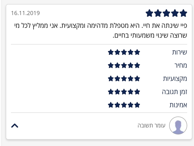 המלצה 28 על טיפול NLP ו-LI-CBT אצל פיי דולב בראשון לציון