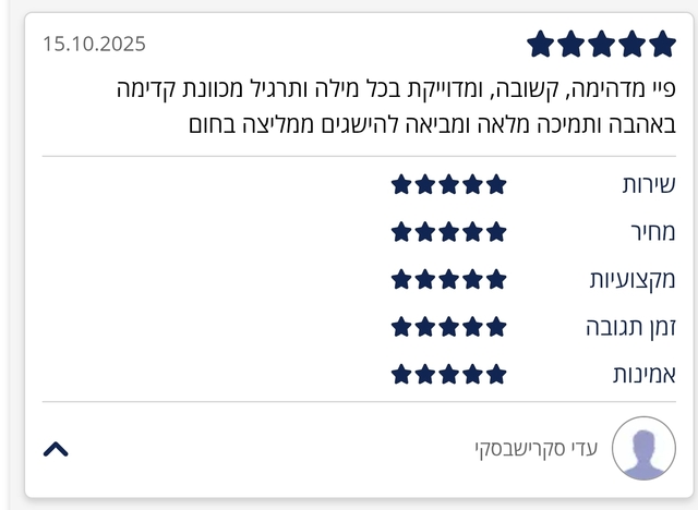 המלצה 23 על טיפול NLP ו-LI-CBT אצל פיי דולב בראשון לציון
